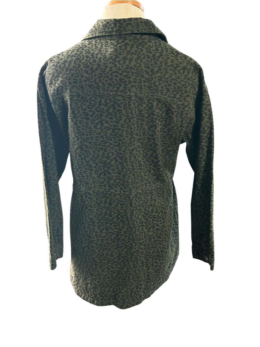 Jodifl Olive Leopard Print Utility Jacket Size S Drawstring Waist Zip Front - Picture 4 of 10